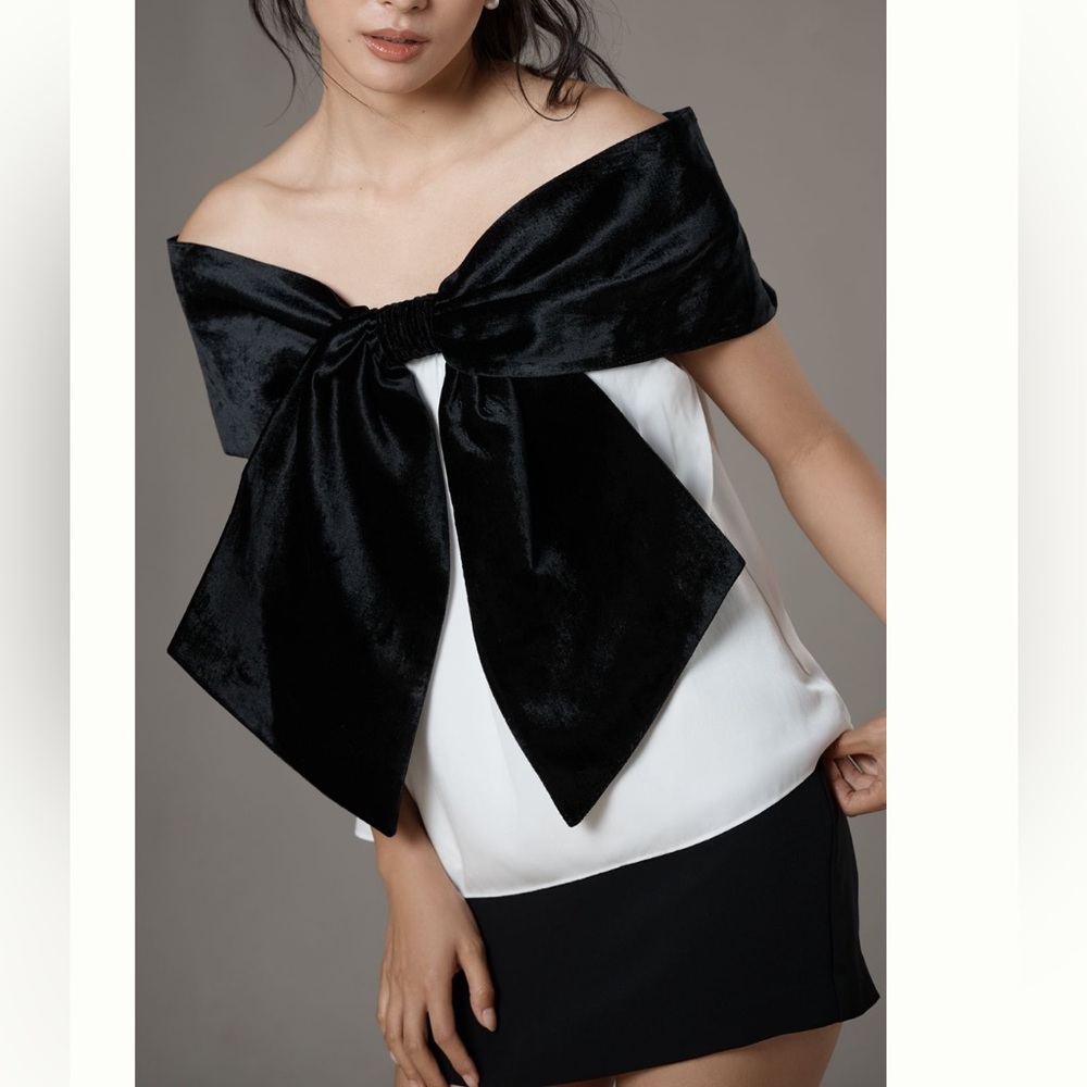 Nwt mare mare velvet colorblock off the shoulder bow top
